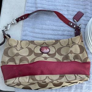 Coach red and brown monogram womens purse